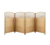 Folding Rattan Room Divider, 5-Panel 31.49in Tall Partition Wall, Beige, Ideal for Classrooms or Offices, Stylish Space Separator, 15.74in Wide Panels