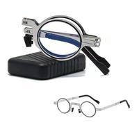 Folding Reading Glasses Men 1.0 1.5 2.0 2.5 3.0 3.5 4.0 Metal Compact Silver Full Rim Mini Portable Foldable Reader Aid Eyeglasses With Case(Round silver,3.0x)