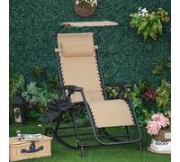 OUTSUNNY Folding Recliner Chair Outdoor Lounge Rocker Zero-Gravity Seat in Beige Outsunny Beige