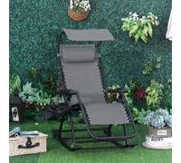 Outsunny Garden Rocking Chair Folding Recliner Outdoor Adjustable Sun Lounger Rocker Zero-Gravity Seat with Headrest Side Holder Patio Deck - Grey Grey