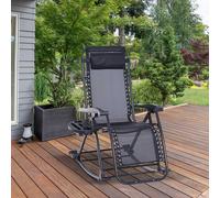 Outsunny Folding Recliner Chair Outdoor Lounge Rocker Zero-Gravity Seat - Black - Steel Frame, Texteline - 120cm x 67cm x 102cm