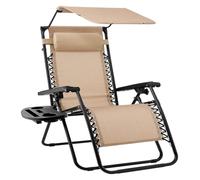 Folding Recliner Chair with Adjustable Canopy Shade and Headrest, Zero Gravity Patio Lounge Chair for Outdoor Lawn