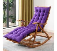 Folding Reclining Rocking Chair - Soft Upholstered Glider for Balcony & Poolside Comfortable Wood Leisure Chair for Seniors - Stylish Purple Lazy Chair