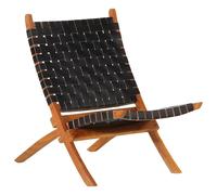 Folding Relaxing Chair Home Foldable Office Black Real Leather vidaXL