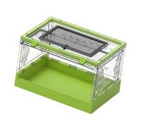 Folding Reptile Terrarium, Sliding Lid Desktop Enclosure,Green | transparent pp pet panels, 360-degree view, button-controlled front door, mesh top ventilation, stows easily