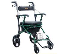 Folding Rollator Aluminum Alloy Folding Four-Wheeled Rollator with Brake/Collapsible Shopping Cart Trolley/Elderly Old Age Walking Seat Small Cart