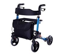 Folding Rollator Blue Foldable Adult Seniors Rollator Walking Fram Aid 4 Wheel |Aluminum Alloy | with Seat Oxford Cloth Cushion,Lockable Brakes,Crutches Tray,Storage Bags| Adjustab