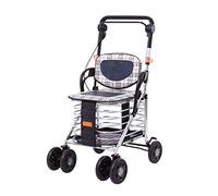Folding Rollator Elderly Shopping Cart with Storage Basket |Foldable Rollator with 6 Wheels and Seat,Lockable Brakes,with Night Reflection Strip,Transport Rest Chair for Geriatric