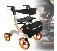 Folding Rollator Electric Wheelchair Folding Rollator Walker with Dual Brakes, Seat and Detachable Storage Bag, Lightweight Wheelchair Adjustable Height for Travel and Daily Use,Blue