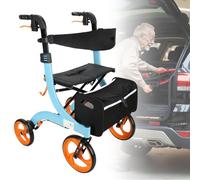 Folding Rollator Electric Wheelchair Folding Rollator Walker with Dual Brakes, Seat and Detachable Storage Bag, Lightweight Wheelchair Adjustable Height for Travel and Daily Use,Blue
