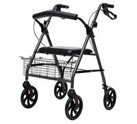 Folding Rollator Folding Four Wheel Rollator with Padded Seat, Lockable Brakes Shopping Cart, Adjustable Height for Seniors and Handicapped