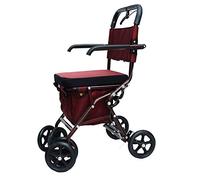 Folding Rollator Lightweight Folding Four Wheel Rollator with Seat Stick,Leisure Hand Push Scooter,Red-A