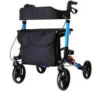 Folding Rollator Lightweight Travel Walker, Fold Walker for Seniors, Ultra Mobility Aid Four Wheel, Drive Rollator Walking Frame Adjustable Height Free Installation,Blue