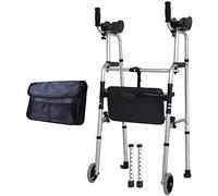 Folding Rollator Lightweight Travel with Knee Support, Ultra Mobility Aid Four Wheels, Drive Rollator Walking Frame Adjustable Height, The Most Suitable,Silver