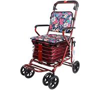 Folding Rollator Red Deluxe Rollator - 4 Wheeled Folding,Walking Frames Vegetables, Small Cart, Old Cart