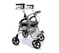 Folding Rollator Transport Rollator with Seat and 4 Wheels, Folding with Footrests for Elderly Adult Bariatric Mobility Aid