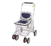 Folding Rollator Walker,Practical Shopping Trolley, Elderly Folding Walker with Wheel, Contain Seat and Brake Lever, Equipped with Storage Basket and Armrest, Handrail Height Adjustabl