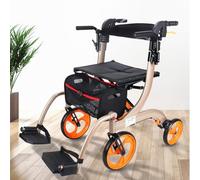 Folding Rollator Walker with Seat, Lightweight Aluminium Mobility Aid, Dual Brakes, Adjustable Height, Detachable Storage Bag, Four Wheel Design for Elderly
