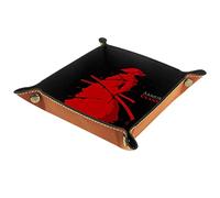 Folding Rolling Dice Games Tray Leather Square Jewelry Trays & Watch, Key, Coin, Candy Storage Box Red Japanese Samurai Clans Warrior Splash