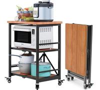 Folding Rolling Kitchen Cart with Locking Wheels - Stainless Steel Utility Cart for Large Kitchen Island with Storage