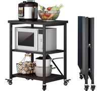 Folding Rolling Kitchen Cart with Locking Wheels - Stainless Steel Utility Cart for Large Kitchen Island with Storage