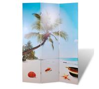 Folding Room Divider 120x170 cm Blue PVC Beach Print Solid Fir Wood Screen 4.6kg