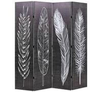 Folding Room Divider 160x170 cm Feathers Black and White