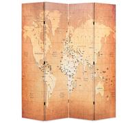 Folding Room Divider 160x170 cm World Map Yellow