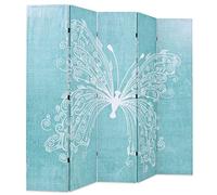 Folding Room Divider 200 x 170 cm with Butterfly Blue Wooden Frame Privacy Screen Screen Free Standing Foldable Ideal for Living Room Bedroom Office Decorative Divider