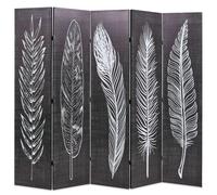 Folding Room Divider 200x170 cm Feathers Black and White