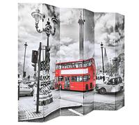 Folding Room Divider 228 x 170 cm with Wooden Frame and Canvas 6 Pieces Freestanding Opaque Foldable with London Bus Motif Ideal as a Screen