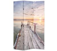 Folding Room Divider Lake Print Solid Fir Wood & Canvas 120x170 cm Privacy Panel