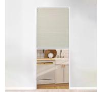 Folding Room Divider with Aluminum Frame and Fabric Panel, No Drill Pull-Down Design for Easy Installation, Ideal for Closet, Entryway, Bedroom, and Bathroom