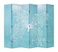 Folding Room Divider with Butterfly Blue, 228 x 170 cm, Wooden Frame and Canvas, Freestanding Foldable for Living Room, Bedroom, Office, Privacy Screen and Room Divider
