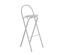 Folding Round Bar Stool - Adjustable Height 65cm/75cm, Metal Frame Kitchen Chair, 100kg Capacity, Ideal for Pub, Bistro, Breakfast Counter, Modern White Design