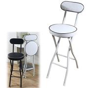 Folding Round Bar Stool with Backrest & Footrest White Padded High Chair for Kitchen Home Garden Office Party26 Inch Counter Height 1 Pc