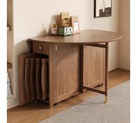 Folding Round Dining Table Set with 4 Chairs Space-Saving Drop Leaf Kitchen Table Storage Cabinet & Drawer Compact 100cm Dining Room Furniture