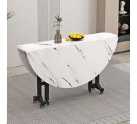 Folding Round Dining Table with Drop Leaf Space-Saving Universal Wheel Brake for Kitchen Home Party - Compact & Versatile Design