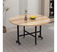Folding Round Dining Table with Drop Leaf Space-Saving Universal Wheel Brake for Kitchen Home Party - Compact & Stylish Design