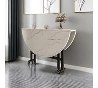 Folding Round Marble Dining Table Extendable Space-Saving Kitchen Table on 6 Wheels Movable Drop Leaf Design for Small Spaces Perfect for Dining Rooms & Apartments