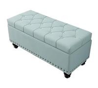 Folding Round Sofa Stool with Storage, Tufted Top Bench in Mint Green, Solid Wood Shoe Storage, Stylish Bedroom End Stool, Versatile Seating Solution