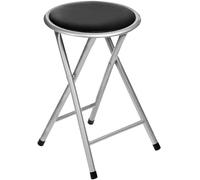 Folding Round Stool Thick Soft Padded Seat Metal Leg Frame Portable Space Saving