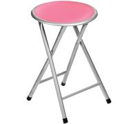 Folding Round Stool Thick Soft Padded Seat Metal Leg Frame Portable Space Saving
