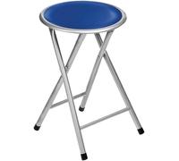 Folding Round Stool Thick Soft Padded Seat Metal Leg Frame Portable Space Saving