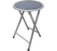 Folding Round Stool Thick Soft Padded Seat Metal Leg Frame Portable Space Saving