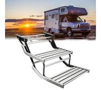Folding RV Step Assembly with LED Light - 440LBS Capacity Aluminum Alloy Manual Step, Foldable Steps for Travel Camping Trailers