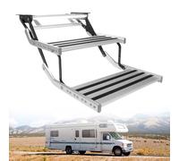 Folding RV Steps with Non-Slip Surface and LED Light - Electric/Manual Operation for Safe Entry into Trailers and Campers