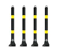 Folding Safety Bollard Post with Lock, Steel Parking Barrier, Safety Warning Column, Traffic Control with Reflective Film, for Road Marker(Black-4pc)