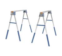 Folding Saw Horse, 2PCS Work Trestle, Heavy Duty Workbench, Max Load 1200kg, Adjustable Height, Metal Trestle Stands for Warehouses, Factory, Courtyard (Blue)