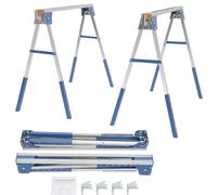 Folding Saw Horses 2Pcs Foldable Work Trestle Stands Workbench Adjustable Height Sawing Bench Power Tools Twin Pack Metal Sawhorse-Load 2645 lbs, 75*18cm for Warehouses, Factories, Workspaces (Blue)